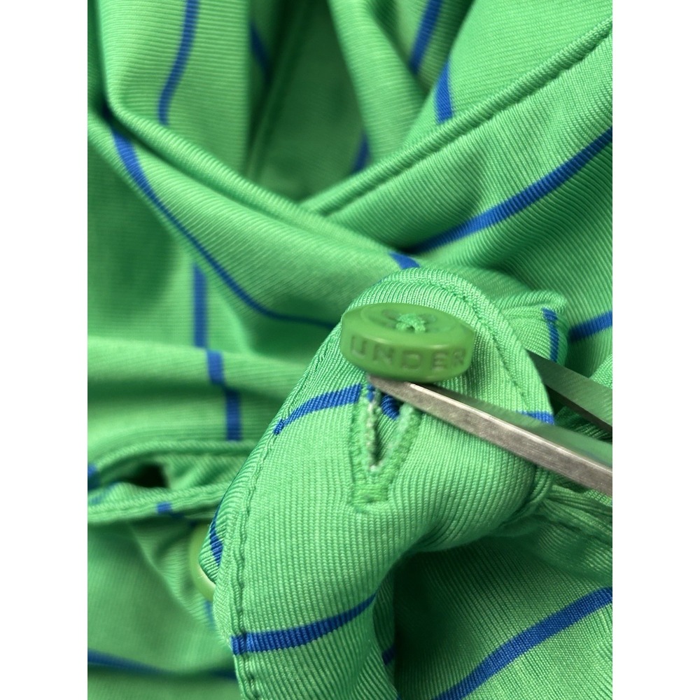 Under Armour Polo Shirt Men's XL Green Blue Striped HeatGear Loose Golf - Picture 12 of 14